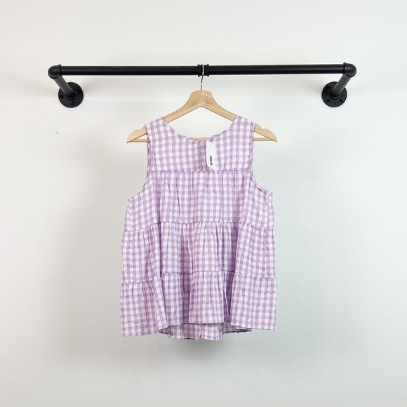 NWT ASOS Tiered Sleeveless Gingham Blouse in Purple & White - Picture 5 of 8